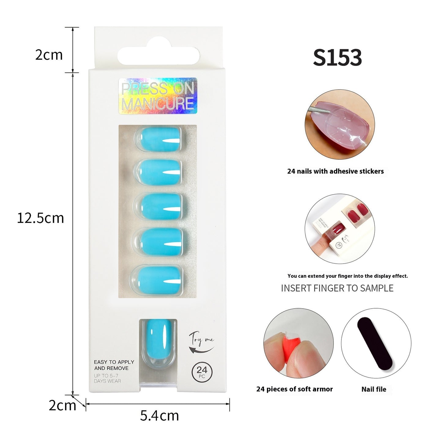 Short Square Head Solid Color Nail Stickers Finished Product 24 Pieces