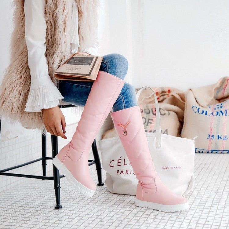 Solid Color Mid-heel Korean Thick Warm High-top Boots