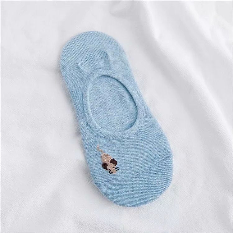 Women's Spring Animal Cartoon Vegetable Invisible Boat Socks Silicone