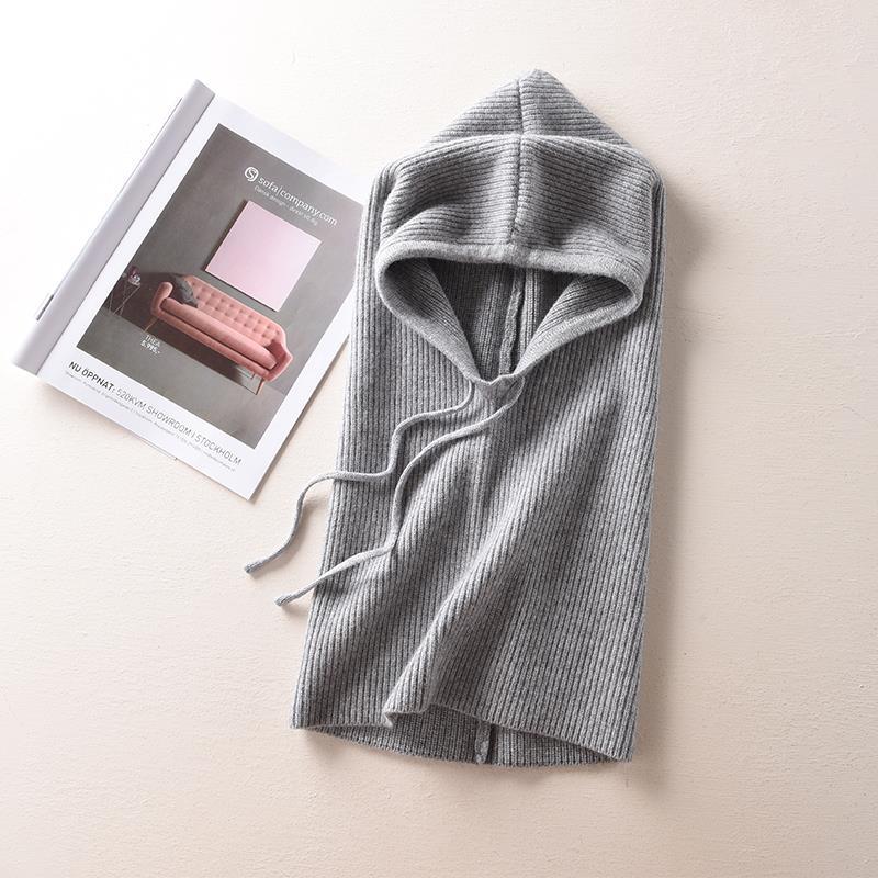 Women's Solid Color Cashmere Sweater Hat And Scarf In One