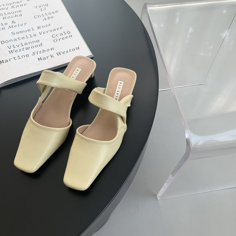 Fashion Closed Toe Half Slippers Chunky Heel