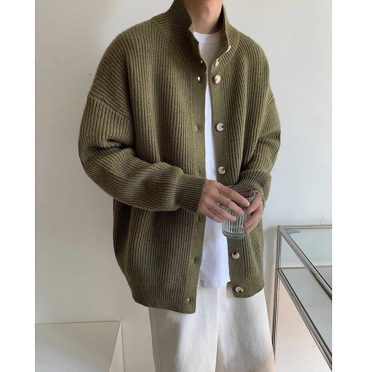 Pure Color Simple Knit Cardigan Coat For Youth