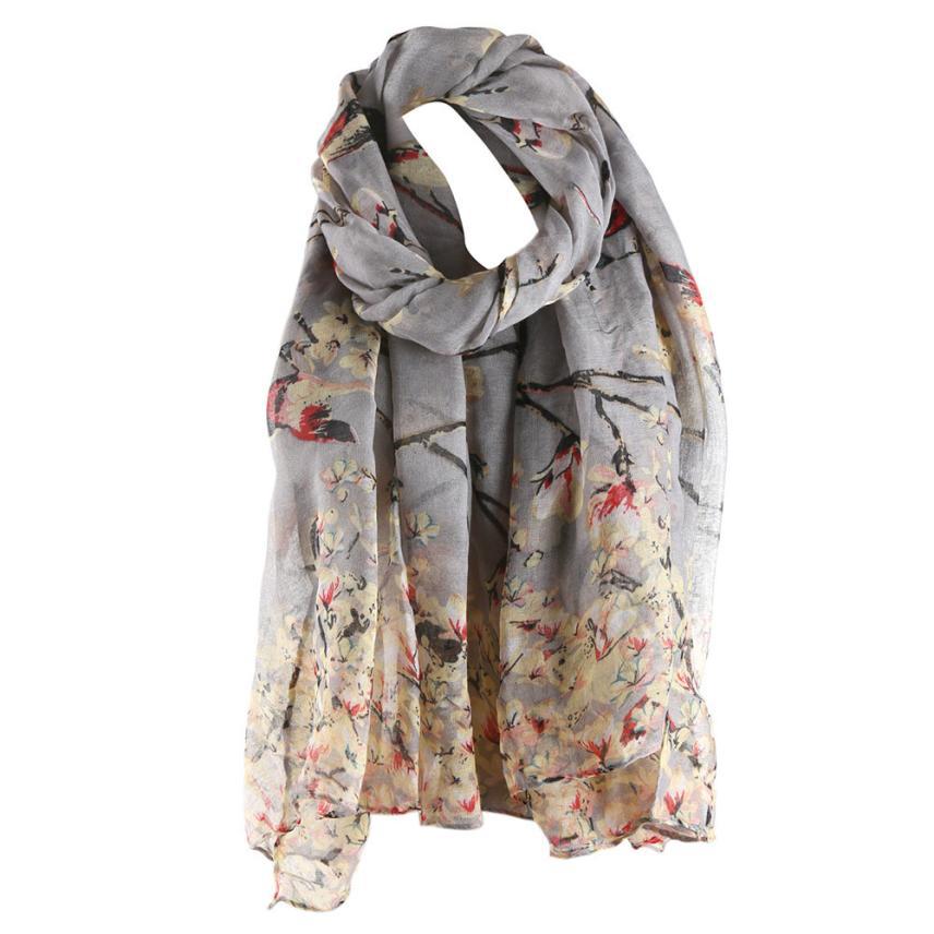 Fashion Twigs And Birds Print Pattern Scarf