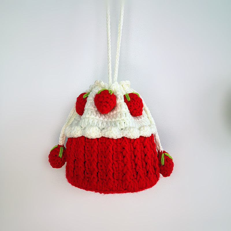 Strawberry Cake Woven Bucket Bag