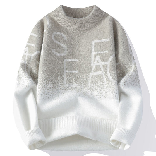 Mens Thickened Warm Color-Block Sweater