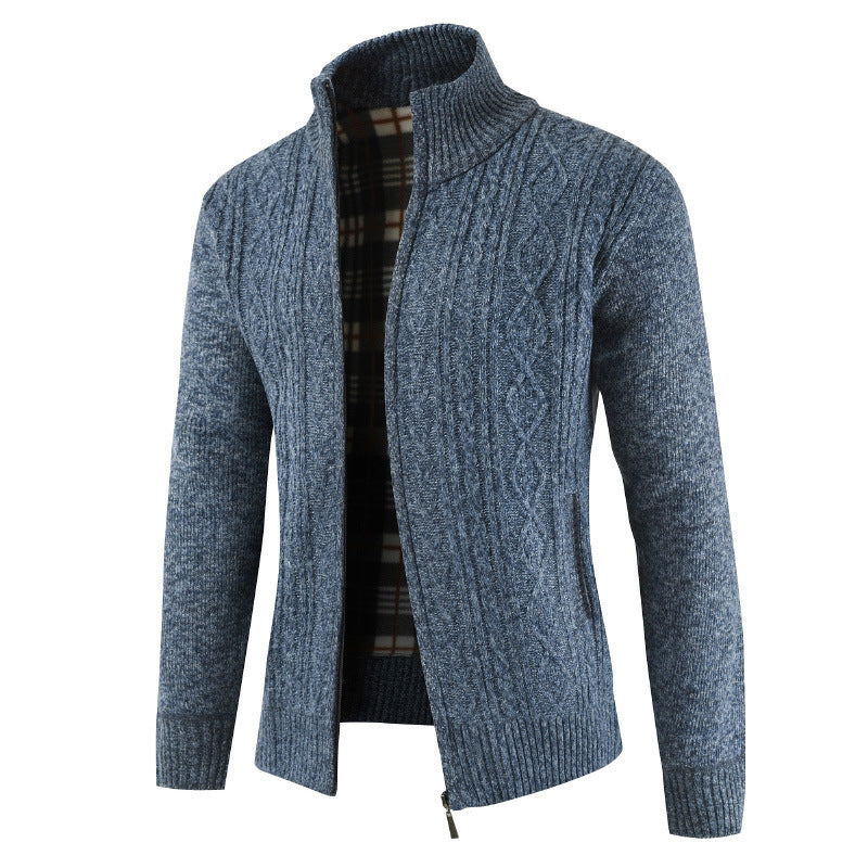 Autumn And Winter Middle-aged Men Plus Velvet Thick Knit Sweater Cardigan Sweater Father Wear Warm Jacket