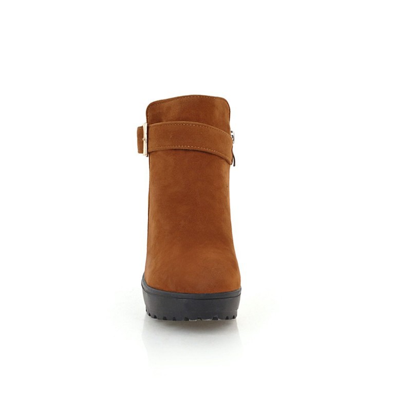 Mid Heel Boots Women's Shoes Belt Buckle Large Size 40-48 Suede Martin Boots