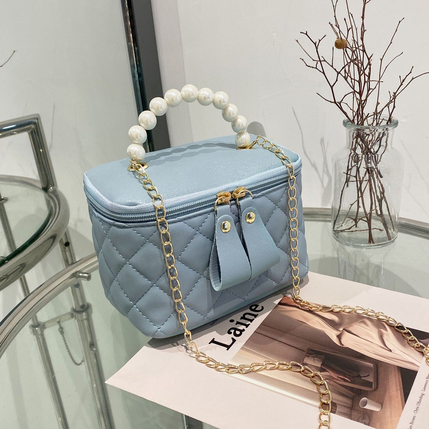 One Shoulder Crossbody Hand Embroidered Chain Bucket Bag