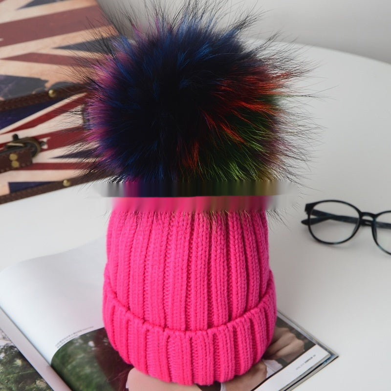 Autumn And Winter Pom-pom Wool Hat Raccoon