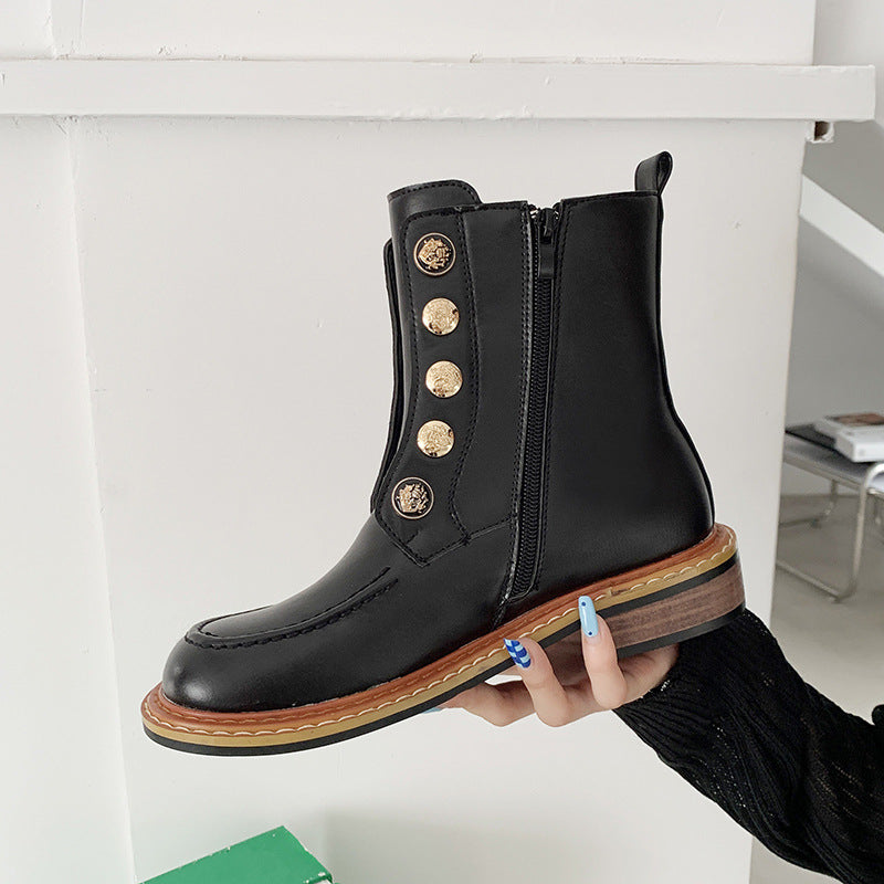 Flat-bottomed Lace-up Low-heel Square Shoes