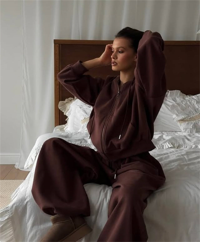 Casual Long-Sleeve Hooded Sweater And Pants Two-Piece Set For Sports
