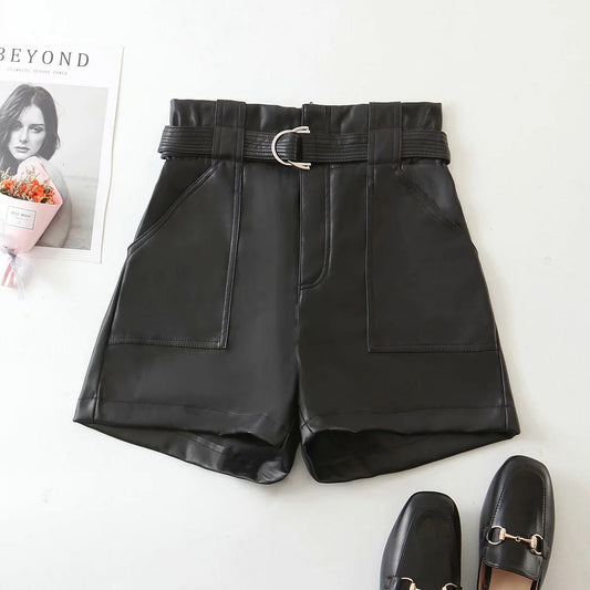 Women's All-match Slim Fashion Belt Lace-up Leather Pants