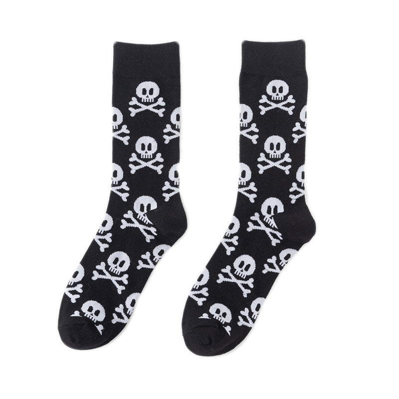 Animal Colorful Skull Print Cotton Middle Tube Socks