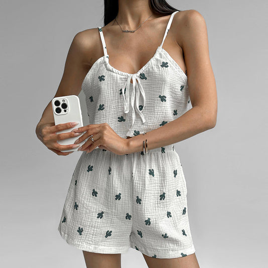 Summer Cool Pure Cotton Camisole And Shorts Pajama Set