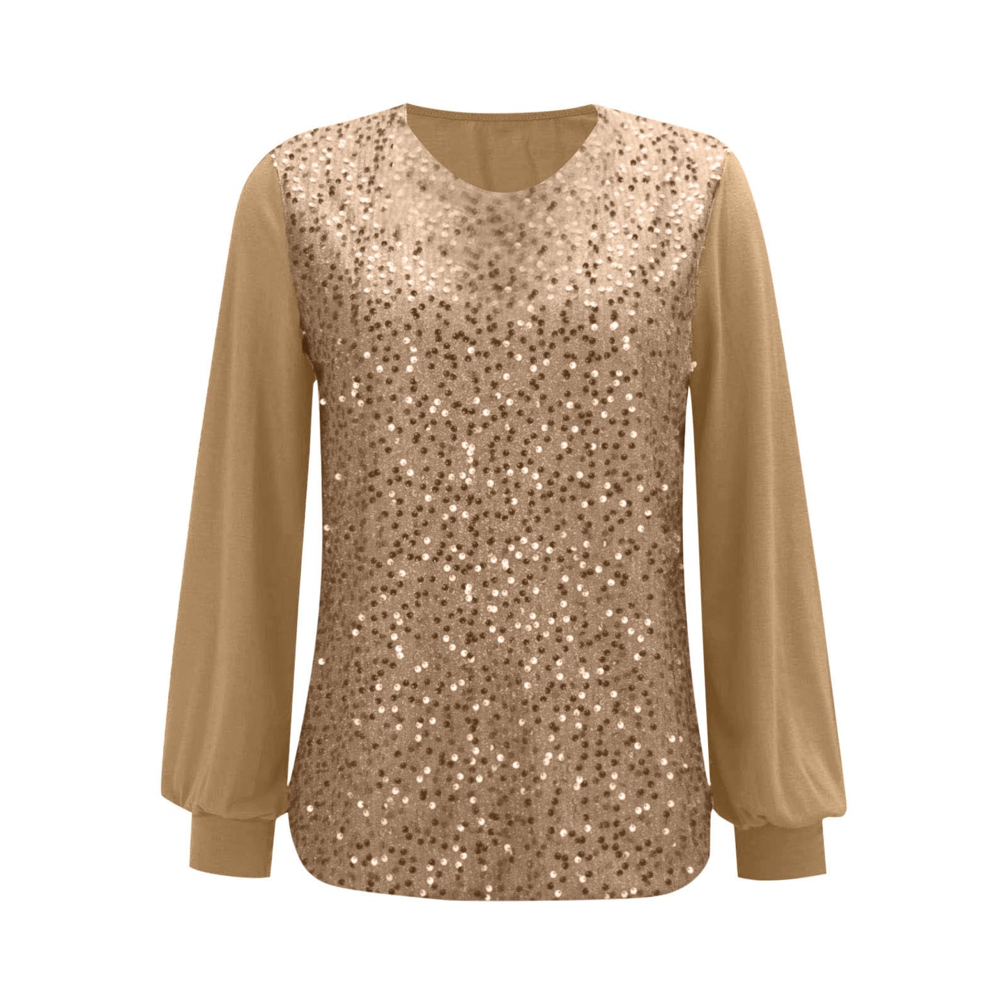 European And American Women's Clothing Casual Round Neck Long Sleeve Pullover Loose Sequins Top
