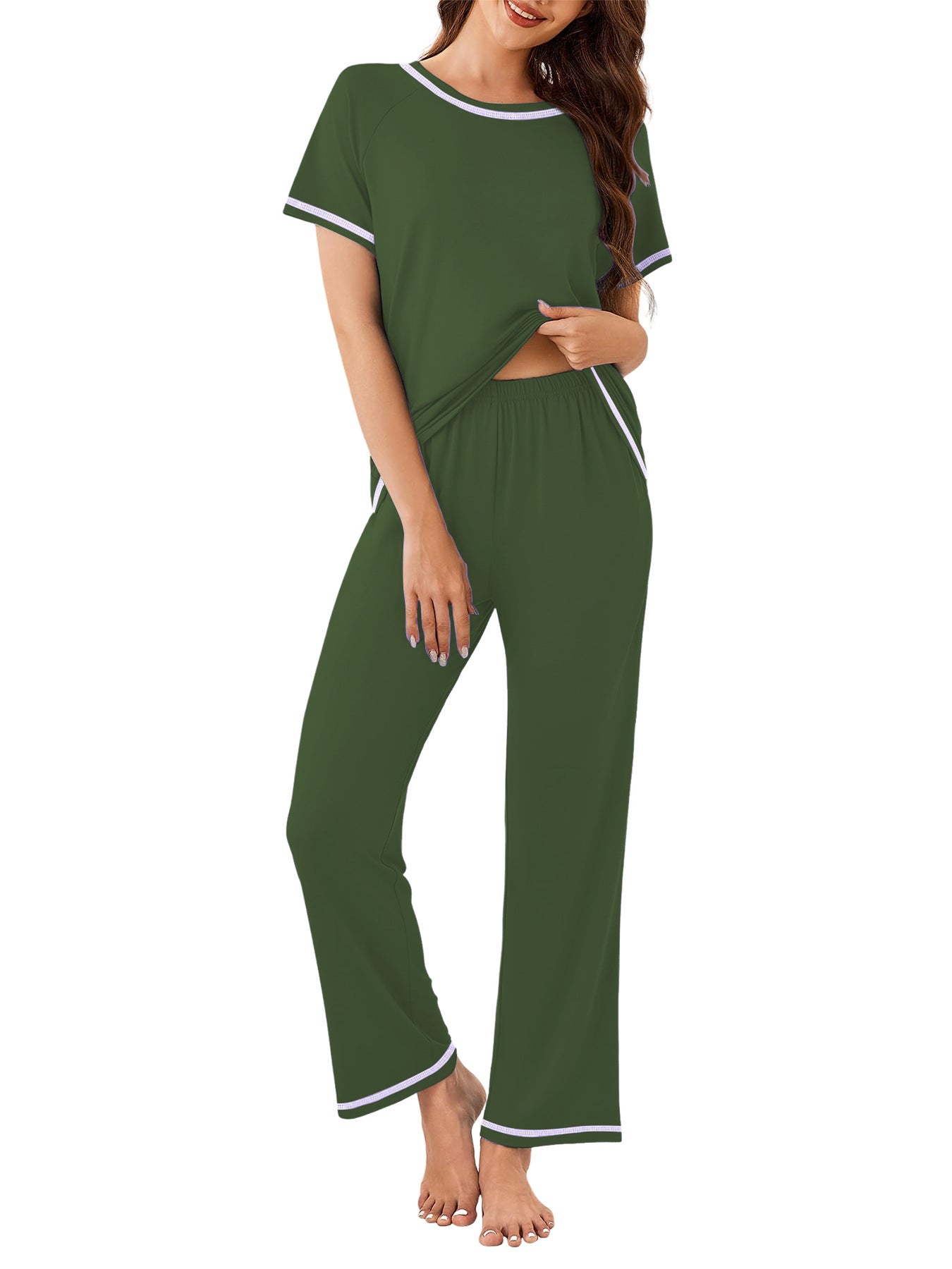 Stylish Home Sleepwear Womens Short-Sleeve Top And Long Pants Set