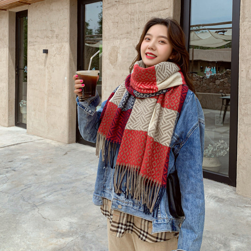 Imitated Wool All-match Double-sided Autumn And Winter Thickened Warm Scarf