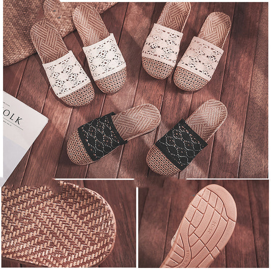 Women's Summer Rattan Grass Woven Sandals And Slippers Breathable Non-slip