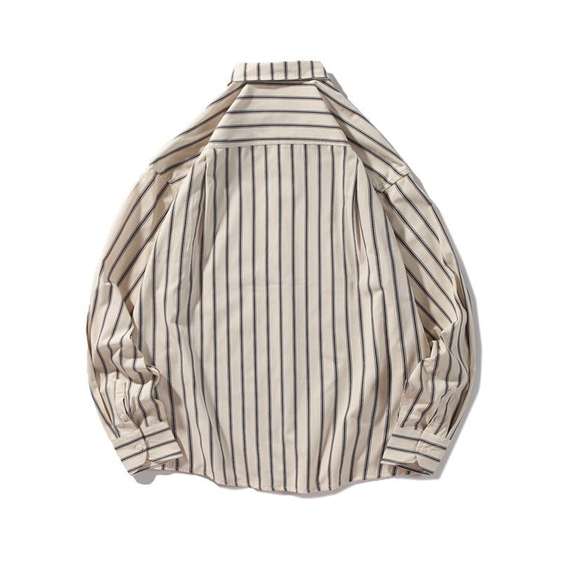 Autumn New Youth Shirt Men's College Style Vintage Stripe Coat