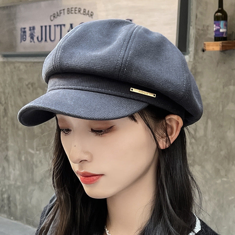 Women's Korean-style All-match Metal Label Peaked Cap