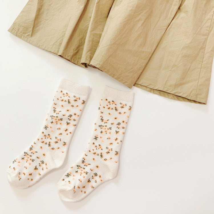 Autumn New Style Retro Small Floral Combed Cotton Japanese Small Clear Children's Socks