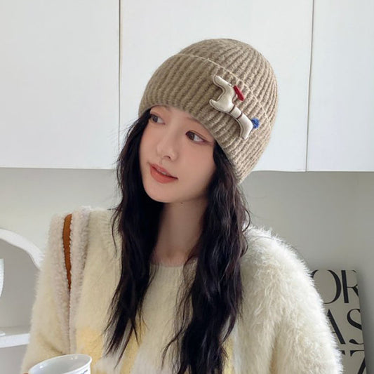 Cute Knitted Hat Fashionable All-match Face-looking Small Windproof Warm Ear Protection Beanie Hat