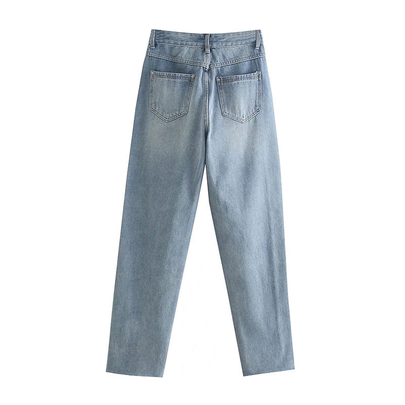 Women's Foot Slit High Waist Slim Jeans