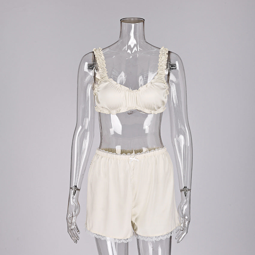 Dingmuerer Side Panel Lace Patchwork Shorts Set Pajamas Loungewear