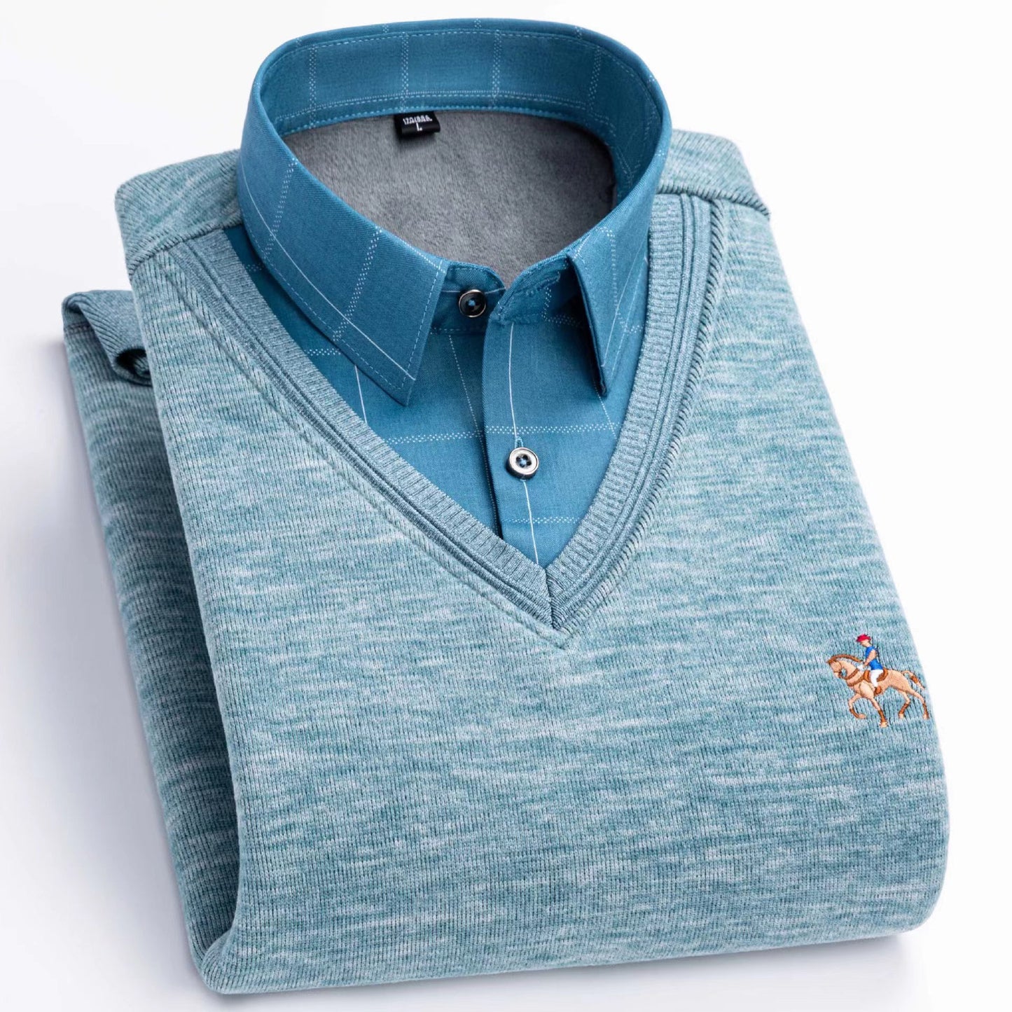 Fleeceforet Tykket Fake Skjortekrave Trøje Fritids Varm Sweater