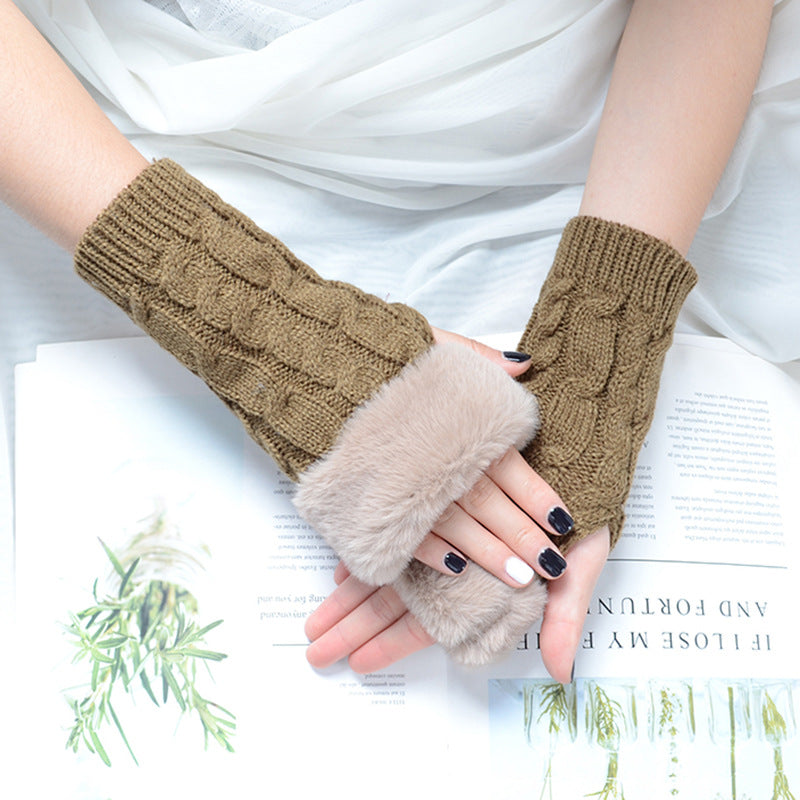 Pure Color Fashion Sleeve Twist Knitted Gloves