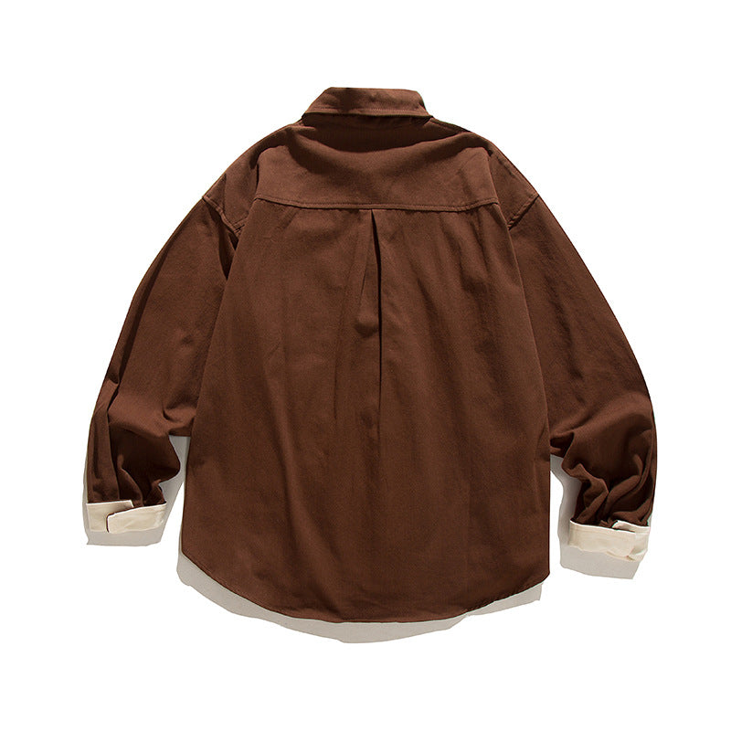 Retro Japanese Casual Loose Solid Color Overalls Long Sleeve Shirt