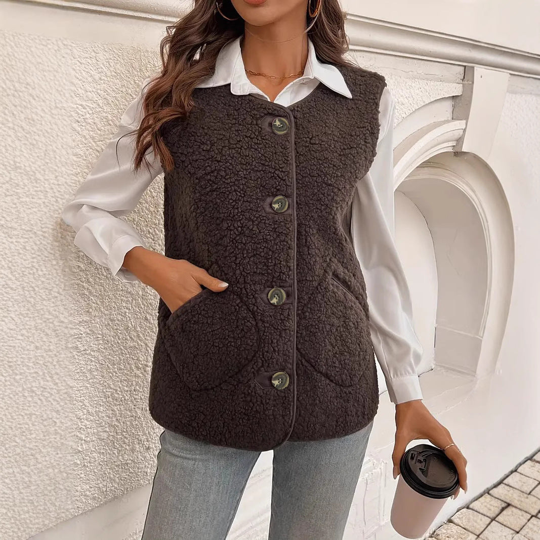 Fur Integrated Composite Loose Korean Outerwear Sleeveless Vest