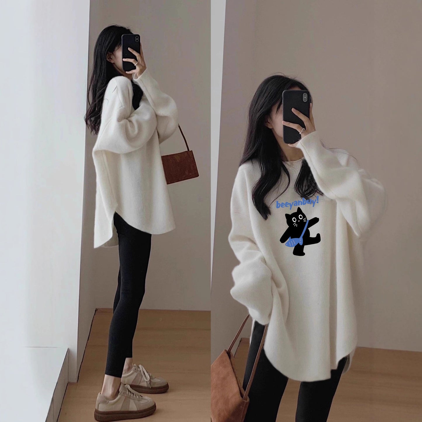 Women's Long Sleeve Loose Mid-length Round Neck Slim And Versatile Base Shirt