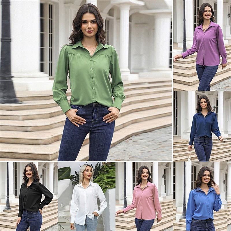 Solid Color Loose Long Sleeves Women's Shirt
