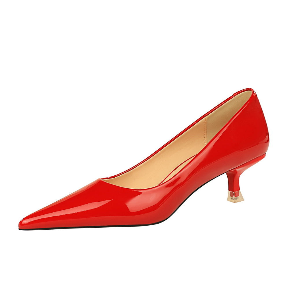 European And American Style Stylish Simple And Versatile Women's Shoes Stiletto Mid-heel Shallow Mouth Pointed Toe