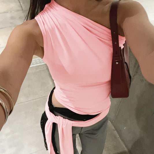 Fashionable Waist-cinching Lace-up Sleeveless Figure-hugging Top
