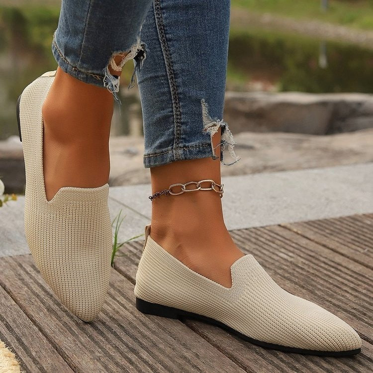 Slip-on Low-cut Breathable Pointed Flying Woven Flat Pumps Women
