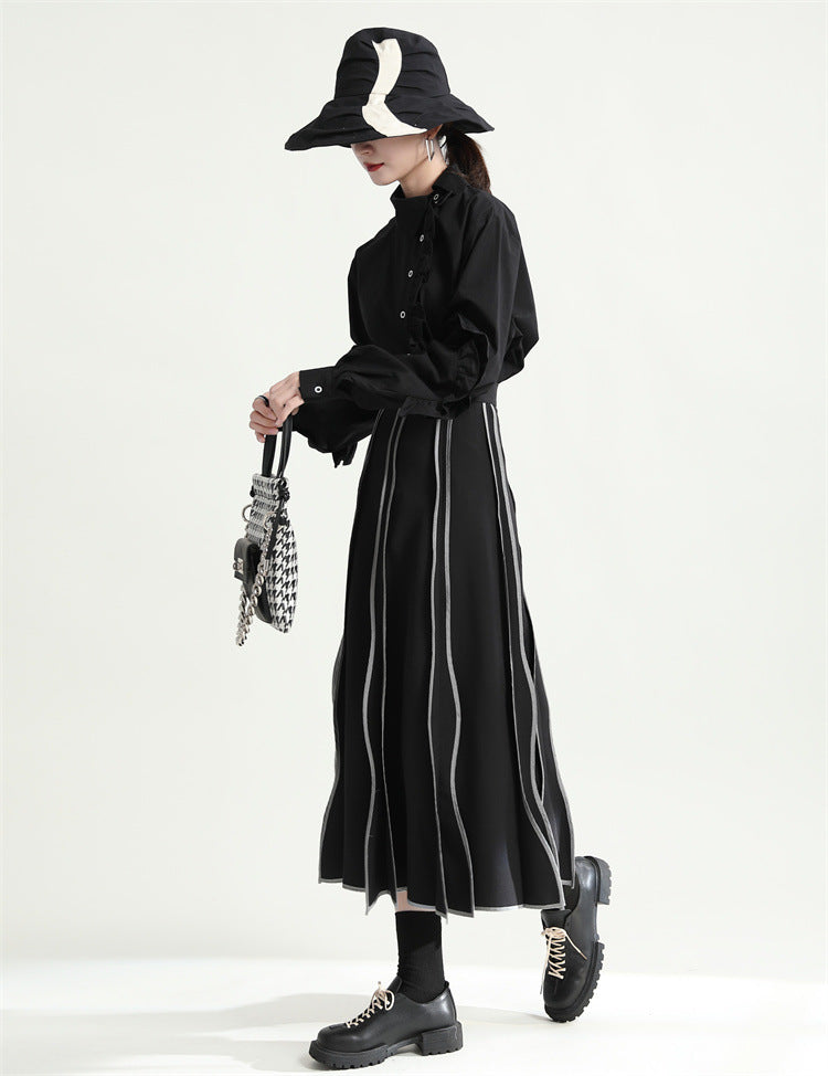 Irregular Flare Retro Drape Simple High Waist A- Line Skirt
