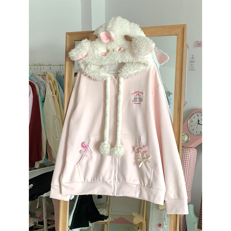 College Loose Little Lamb Wool Hooded Jacket