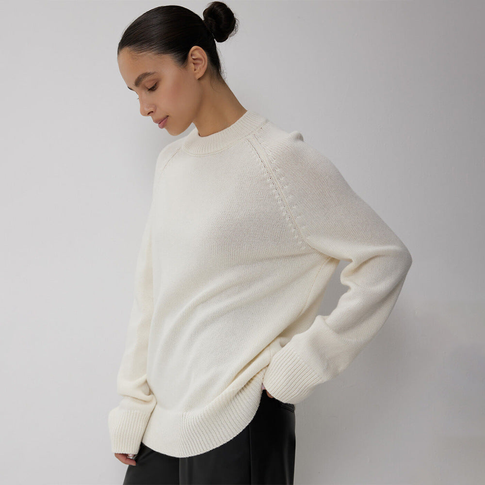 Crew Neck Pullover Sweater Women's Loose Knitted Sweater