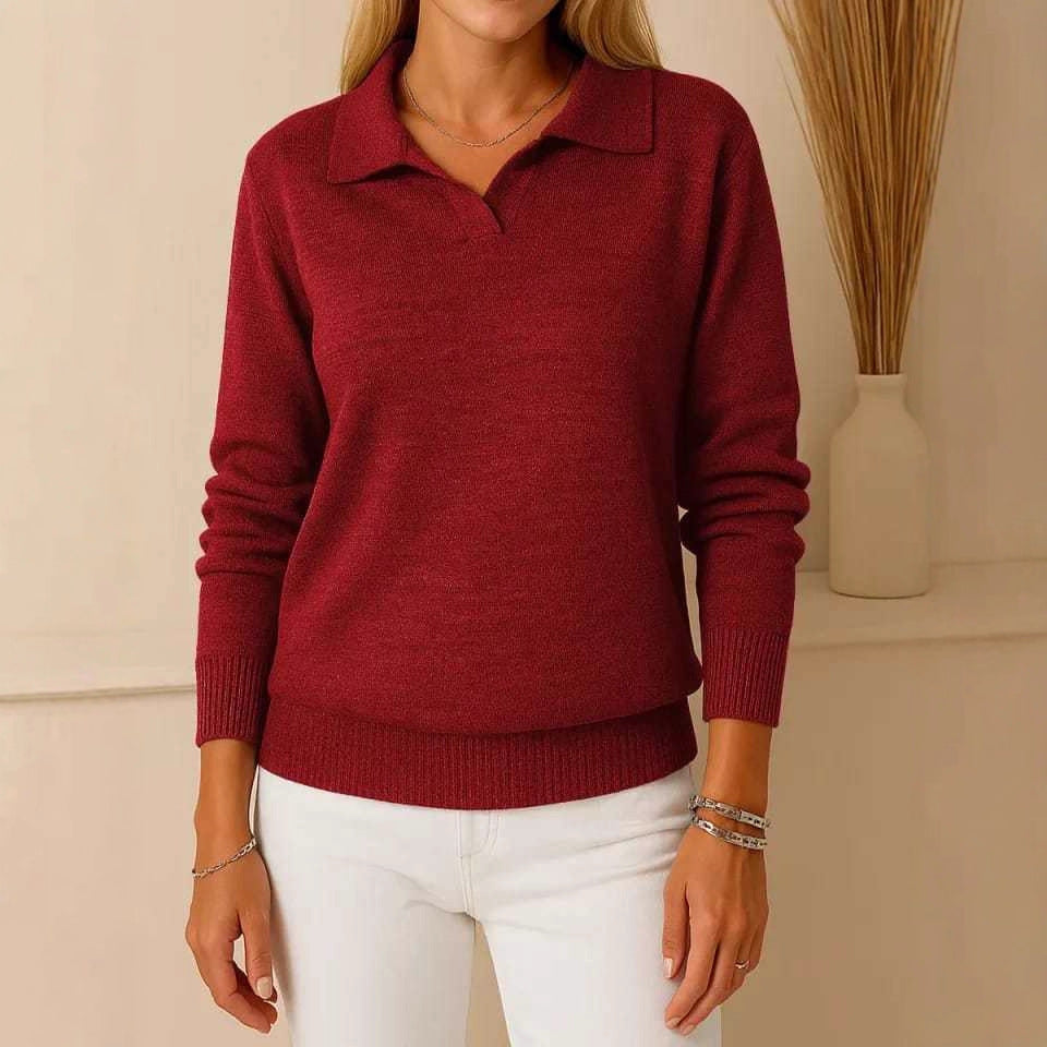 Solid-color Long-sleeve Casual Loose-fitting Polo-neck Knit Pullover
