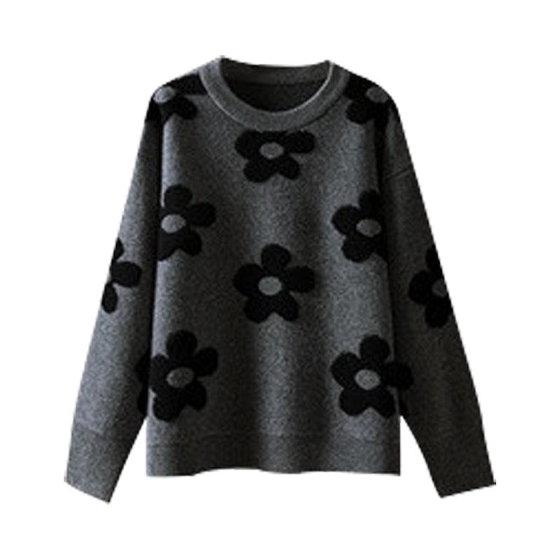 Idle Style Soft Glutinous Suit Flower Long Sleeve Sweater