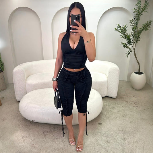 Womens Backless Tank Top And Cropped Pants Set