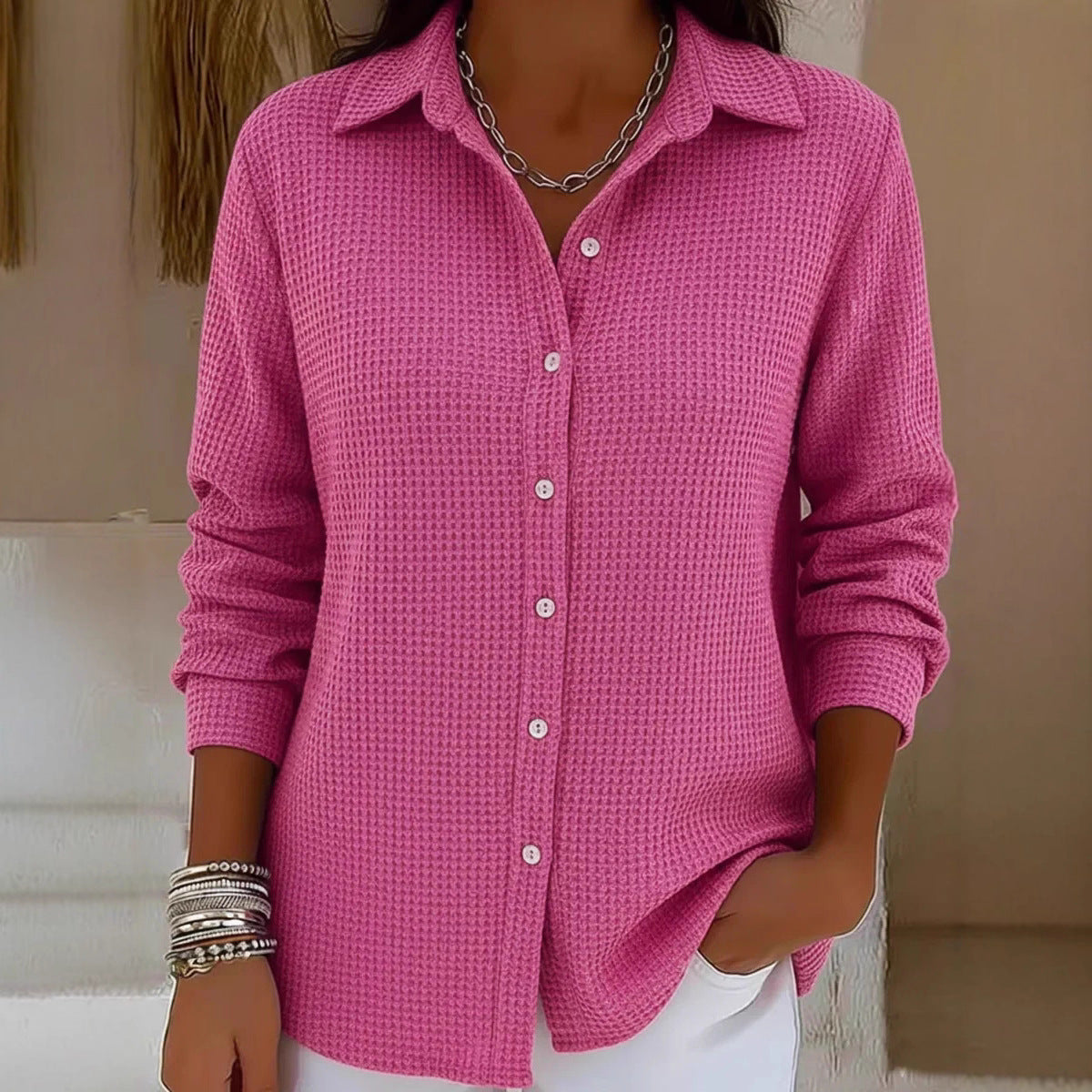 Button-front Knitted Cardigan With A Lapel Neckline