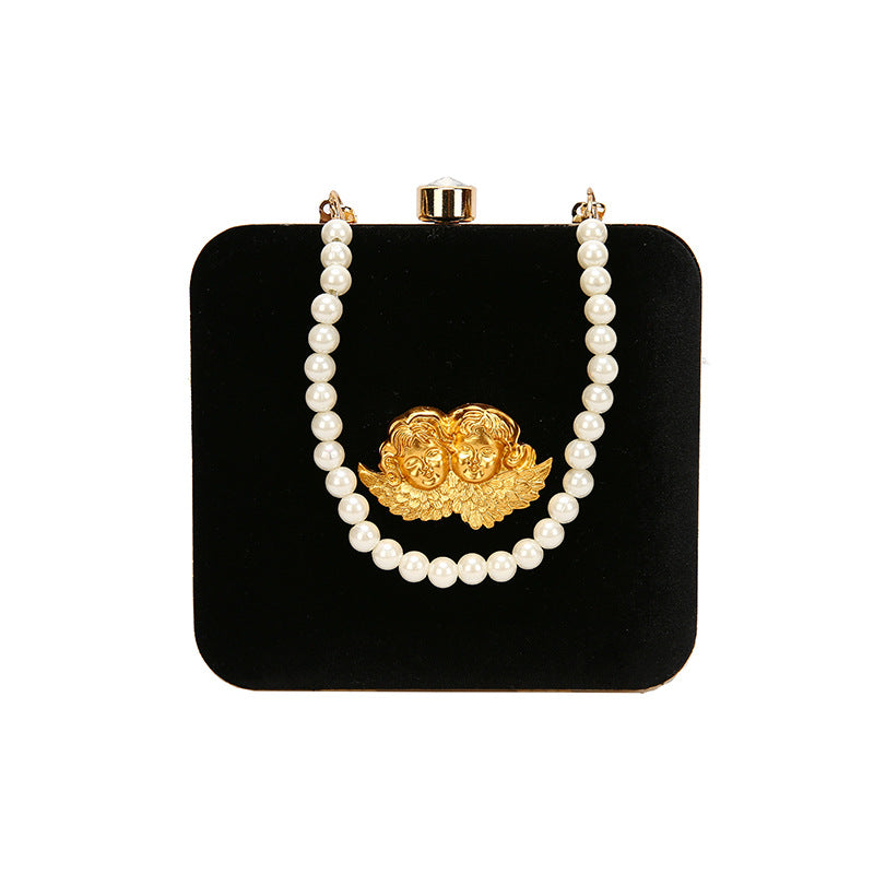 Fashion Red Velvet Pearl Chain Thin Chain Female Bag