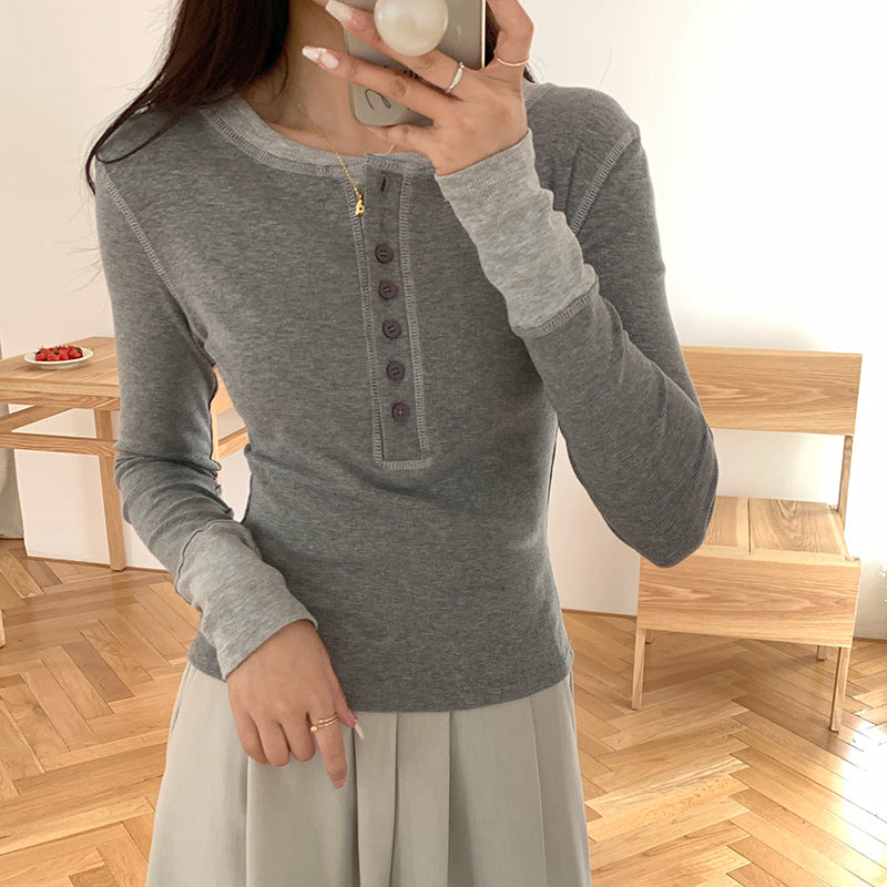 T-shirt Women's Long-sleeved Bottoming Shirt Round Neck Top
