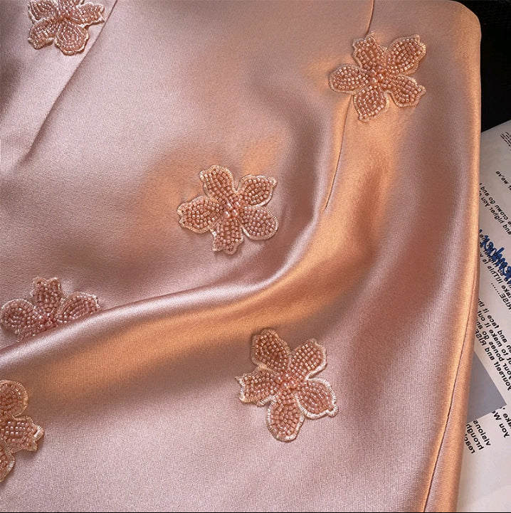 Embroidery Beads Flower Slim-fit Slimming Sheath Skirt For Women Summer