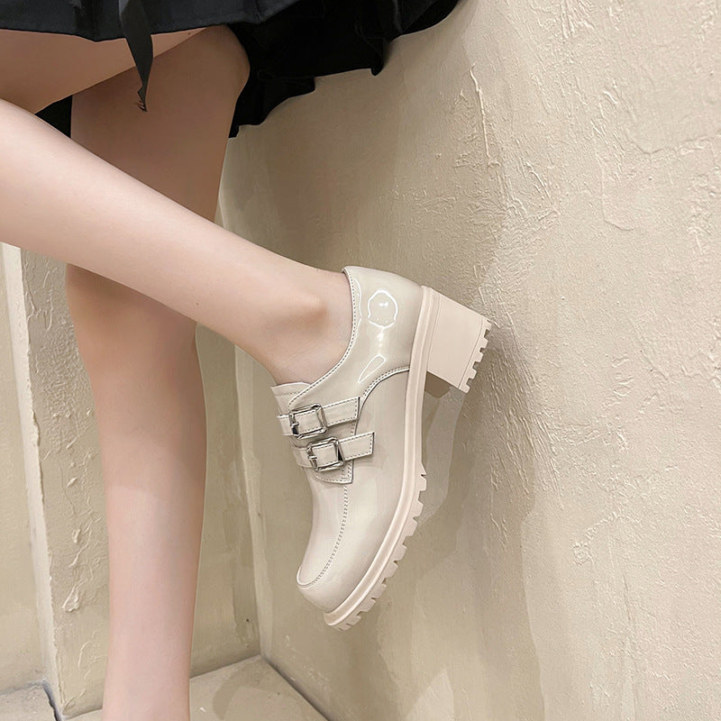 Women's High-heeled British Style Leather Shoes