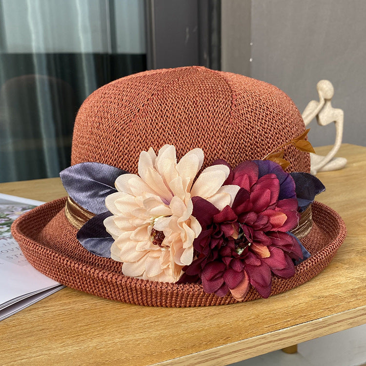 Elegant Off-the-face-hat Round Crown Women's Fashionable Knitted Breathable Bucket Hat
