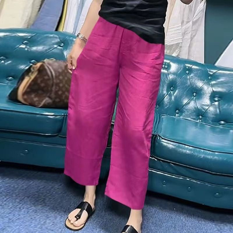 Women's Solid Color Linen Cropped Straight Casual Pants